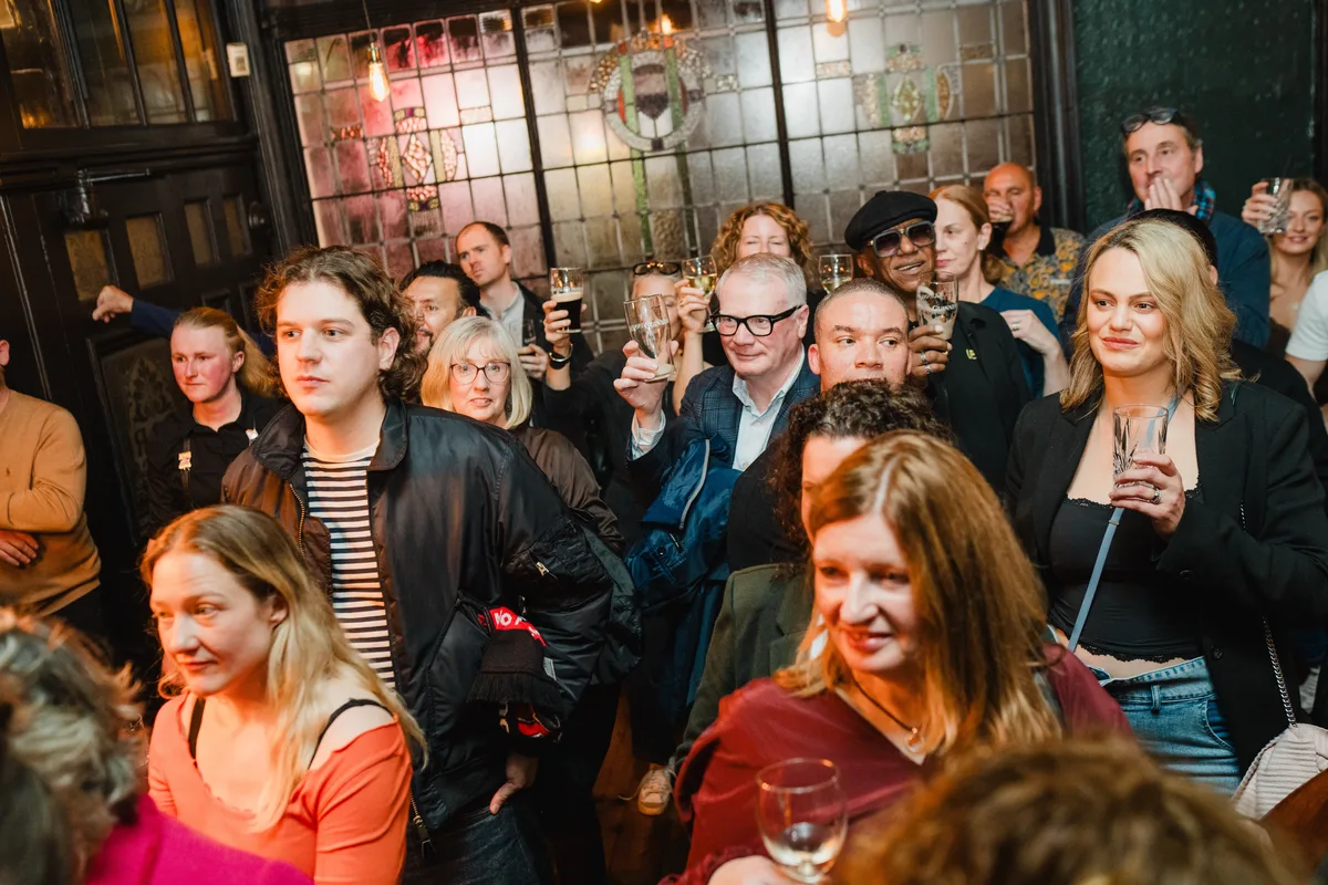 Shoulder to shoulder crowd celebrating inside The Anchor Digbeth on reopening night