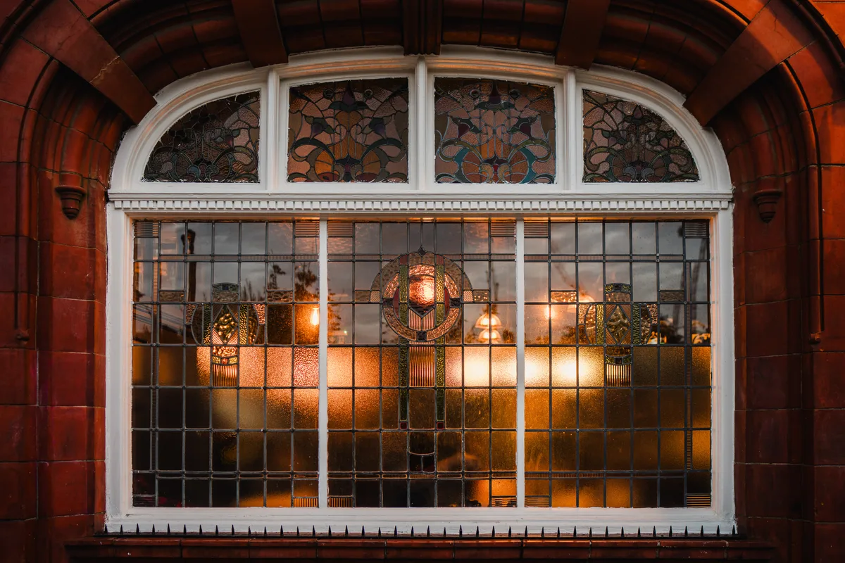 Leaded stained-glass window transoms by James Pearce and Co at The Anchor Digbeth